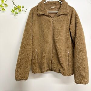 Brandy Melville John Galt one size brown Sherpa zip up jacket, interior pocket